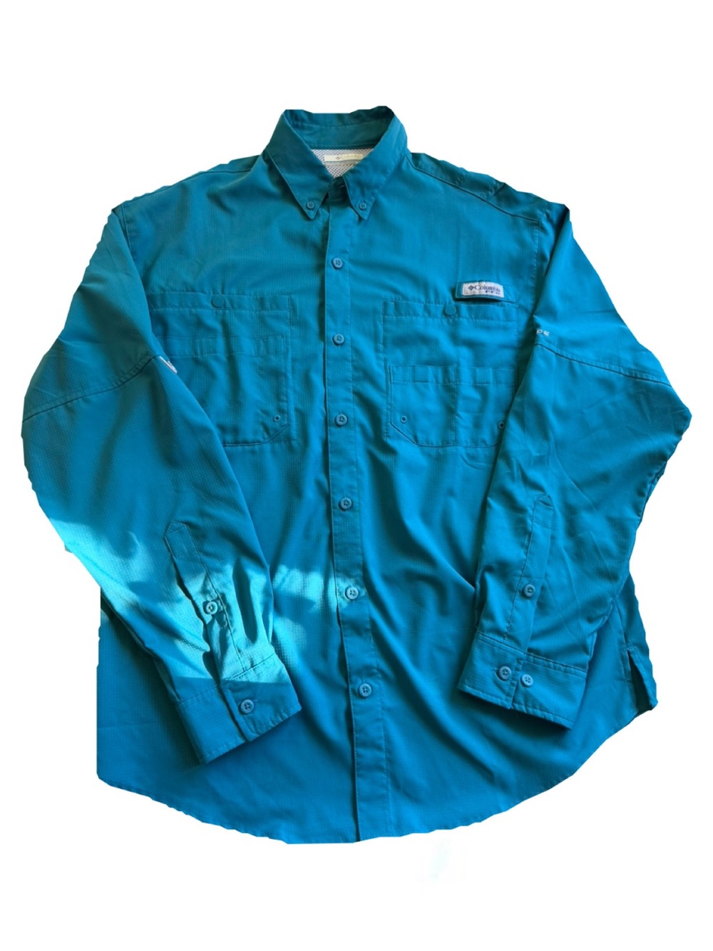 Columbia PFG Men’s Medium Teal Fishing Shirt Long Sleeve Omni-Shade